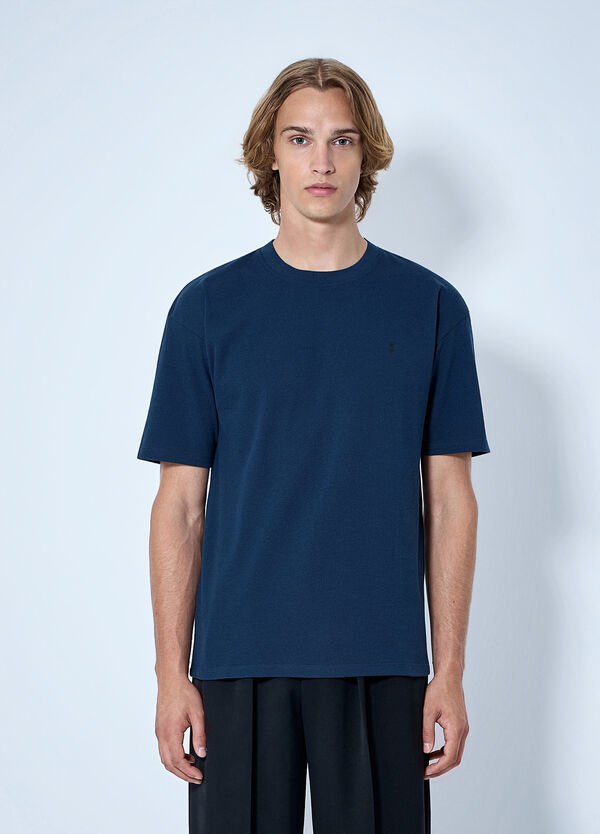 Saint Laurent Cassandre Oversized T-Shirt Blue sla0164002